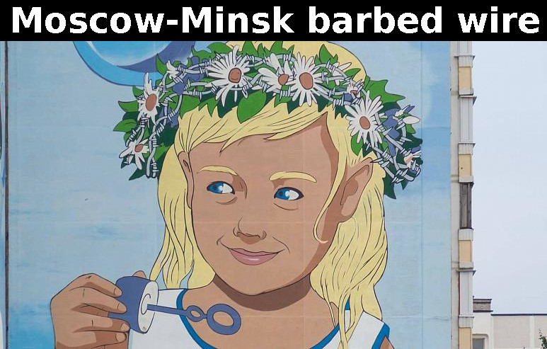 Moscow Minsk friendship mural girl with barbed wire