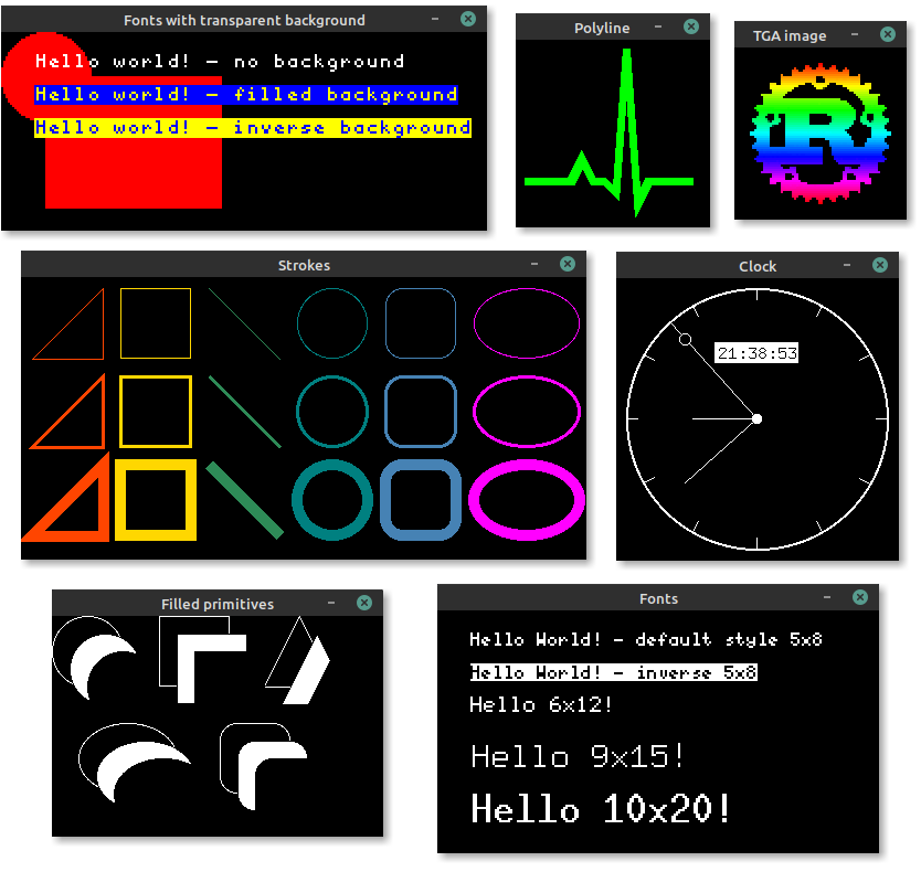 It can display all sorts of embedded-graphics test code.
